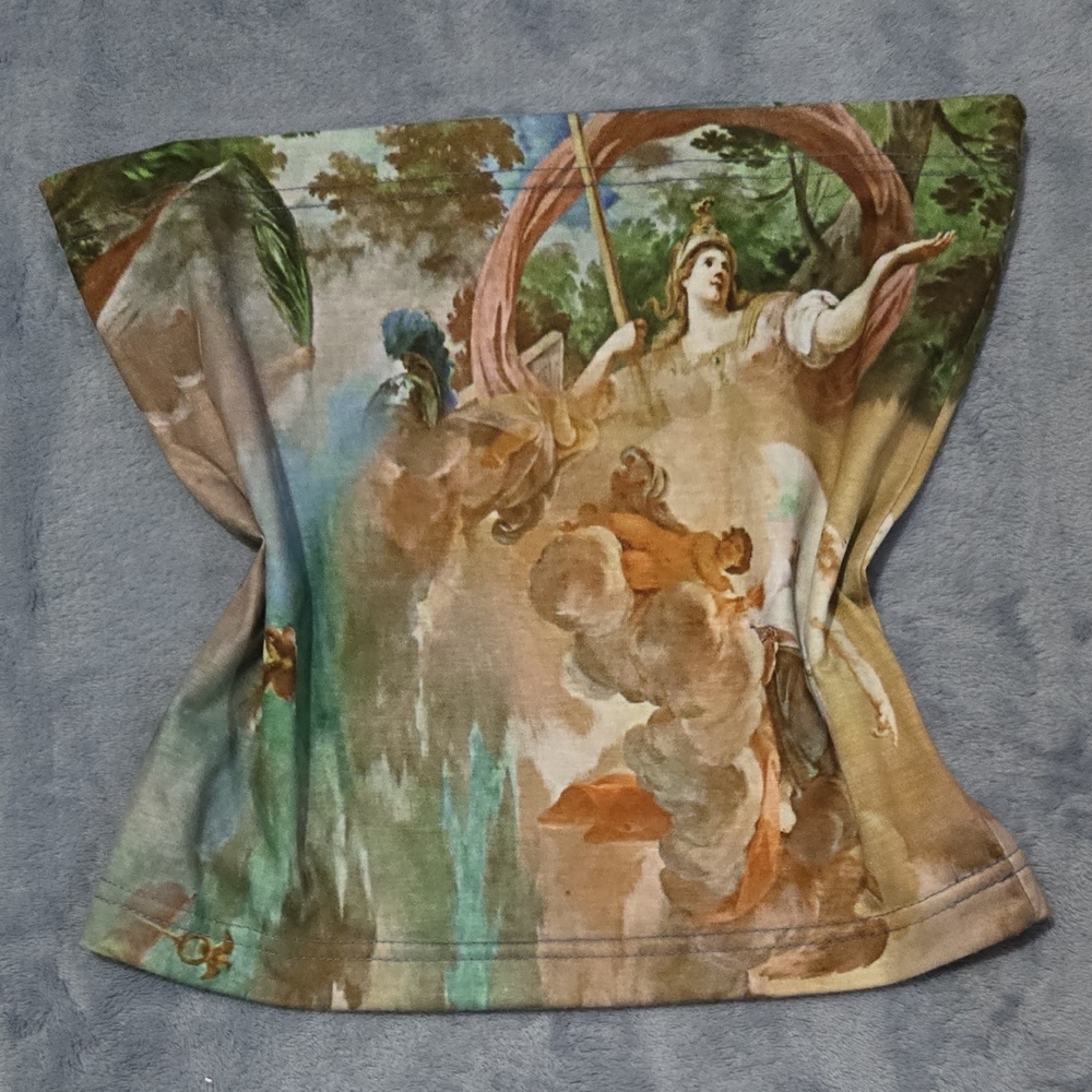 Green and Tan Graphic Fitted Cap Sleeve Blouse